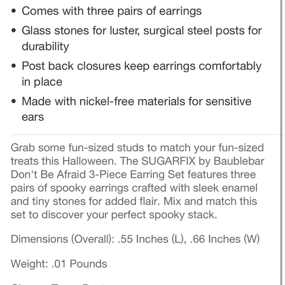 Sugarfix by BaubleBar "Don't Be Afraid" Ghost Boo Trick Or Treat Stud Earrings - Picture 3 of 4